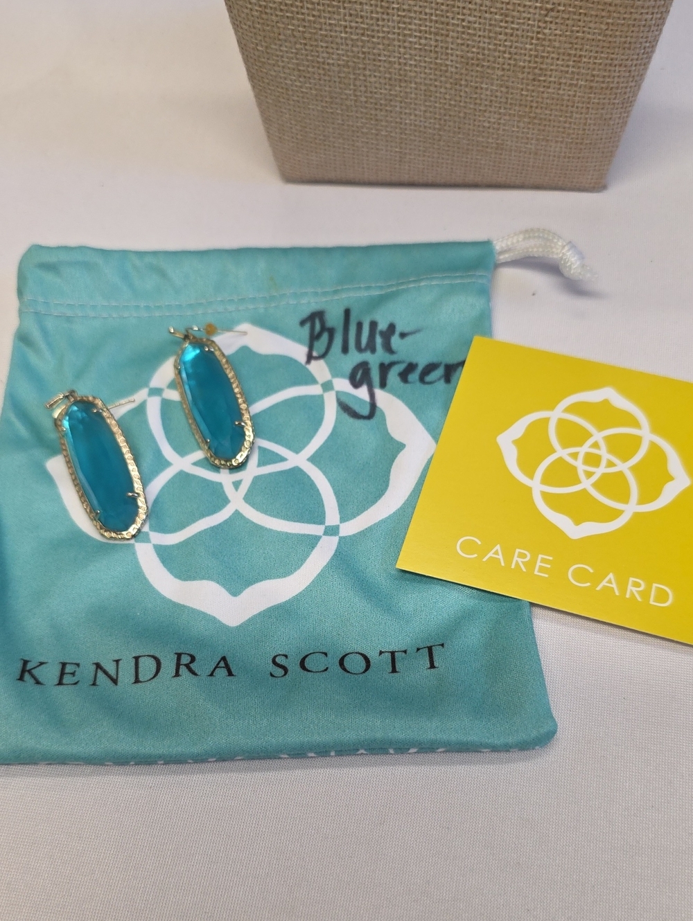 Kendra Scott Lee Drop Earrings in Blue-Green 14kgp (with Dust Pouch & Care Card)